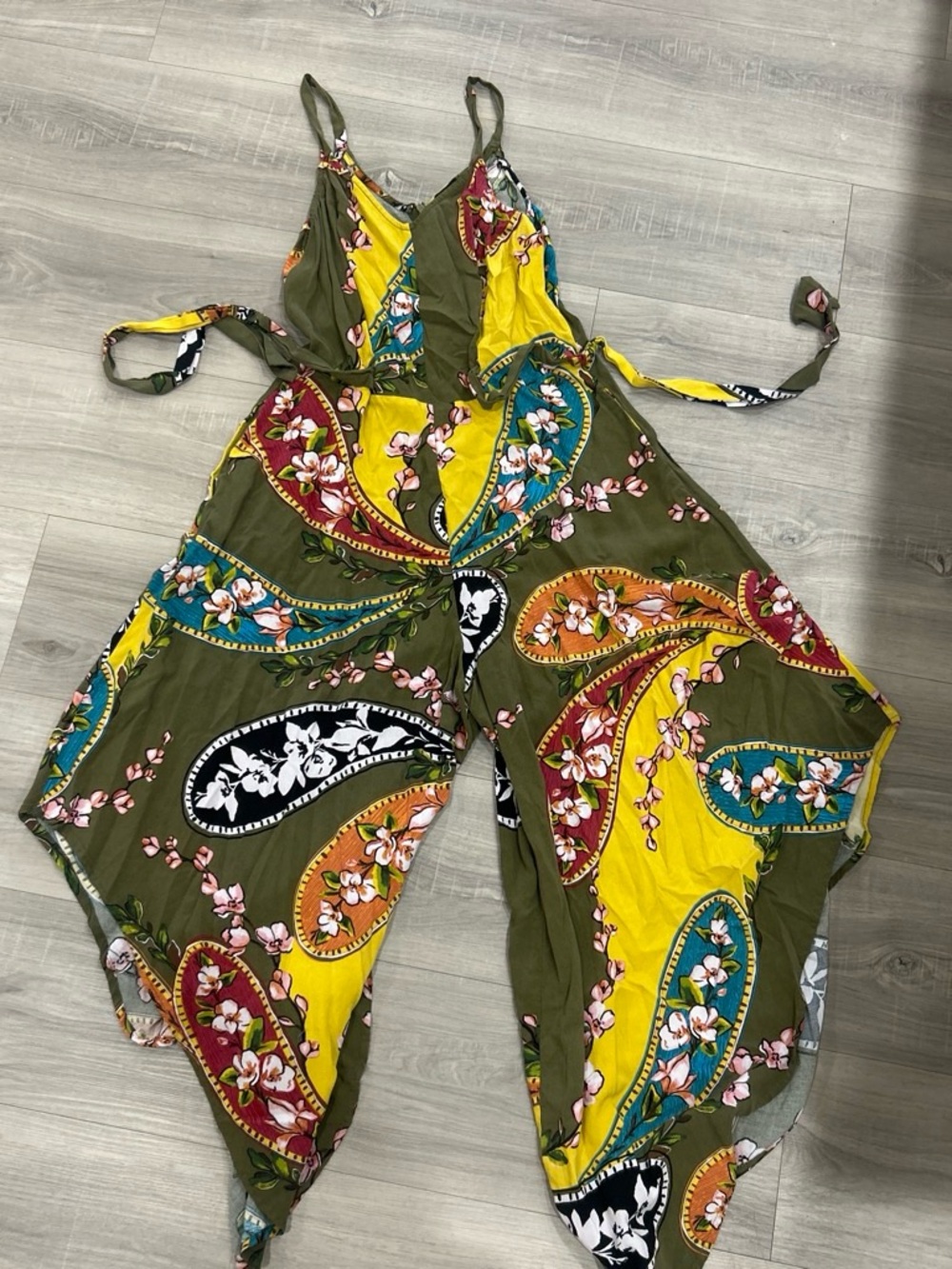MSK Floral Paisley Sundress in Olive, Yellow & Pink